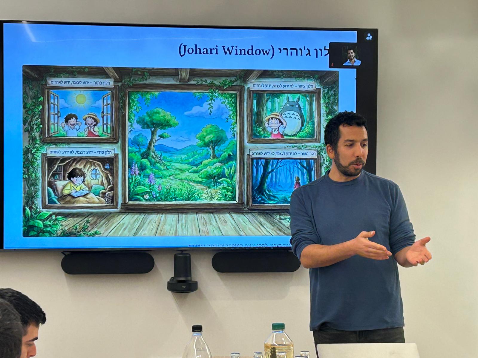 Chen Feldman delivering a workshop presentation to team leaders