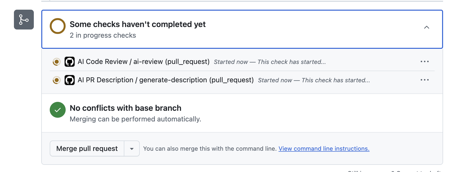 Both Checks running in GitHub — AI Code Review and AI PR Description